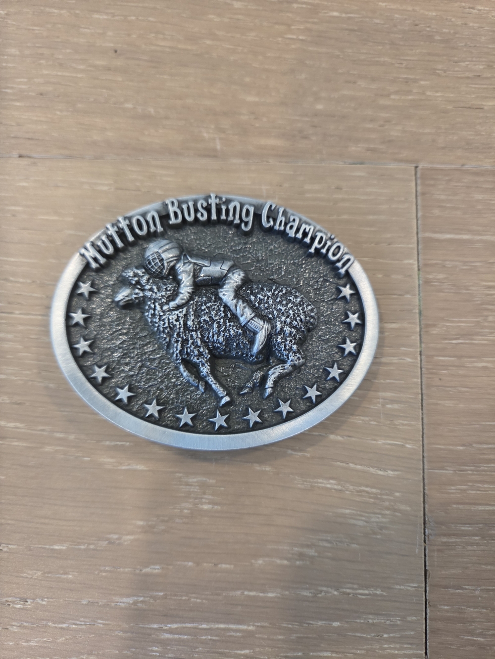Jean's Friend Mutton Busting Champion Western Oval Belt Buckle
